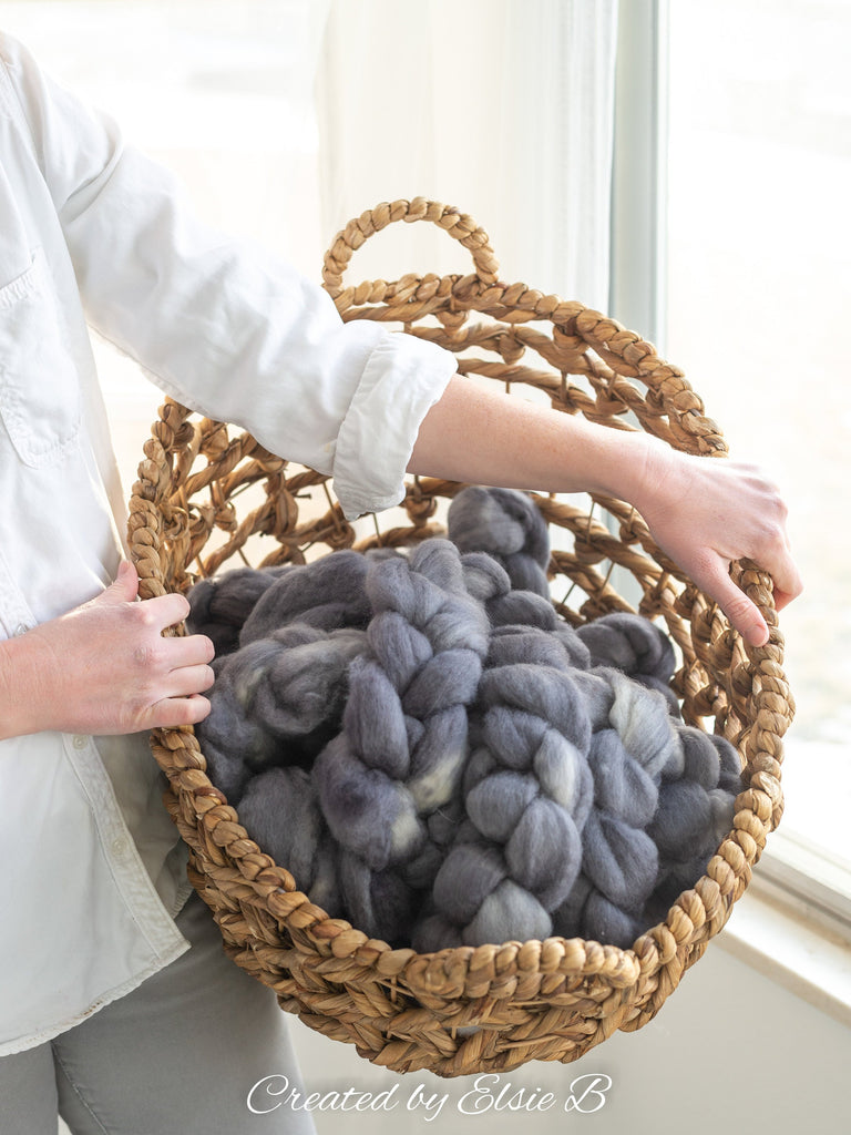 Blue Faced Leicester &#39;Titanium&#39; 4 oz semi-solid gray combed top, BFL dyed spinning fiber, CreatedbyElsieB wool roving for felting or weaving