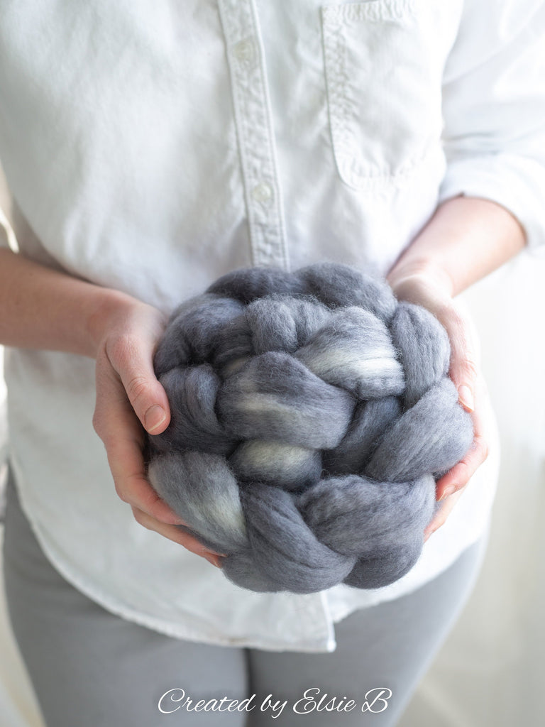 Blue Faced Leicester &#39;Titanium&#39; 4 oz semi-solid gray combed top, BFL dyed spinning fiber, CreatedbyElsieB wool roving for felting or weaving