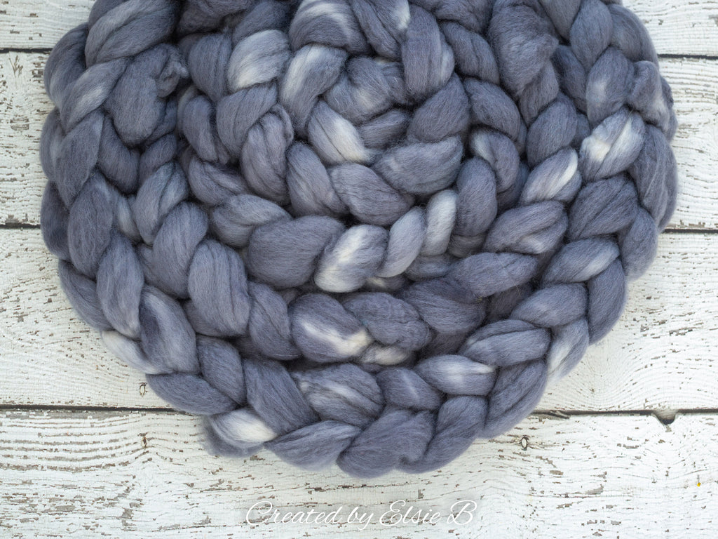 Blue Faced Leicester &#39;Titanium&#39; 4 oz semi-solid gray combed top, BFL dyed spinning fiber, CreatedbyElsieB wool roving for felting or weaving