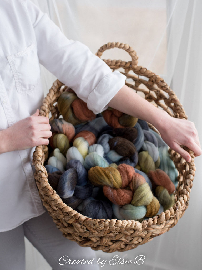 Polwarth/ Silk &#39;Big Sky Country&#39; 4 oz blue spinning fiber, green wool, Created by ElsieB combed top, wool silk roving for felting or weaving
