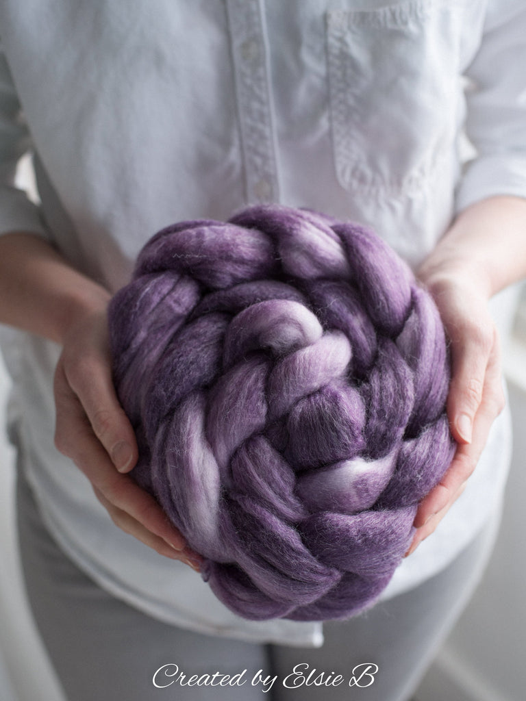 SW Merino/ Bamboo/ Nylon &#39;Violet Mist&#39; 4 oz semi-solid purple superwash roving, merino wool combed top, roving for spinning by the pound