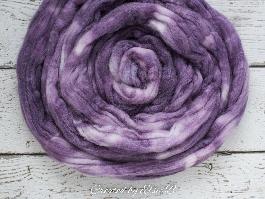 SW Merino/ Bamboo/ Nylon &#39;Violet Mist&#39; 4 oz semi-solid purple superwash roving, merino wool combed top, roving for spinning by the pound