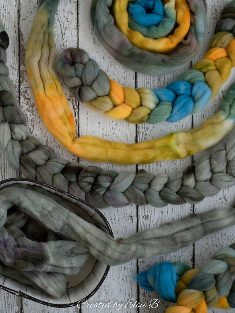 Polwarth &#39;Mossy Path&#39; 4 oz semi-solid combed top for spinning, Created by ElsieB spinning fiber, hand dyed wool roving, learning to spin