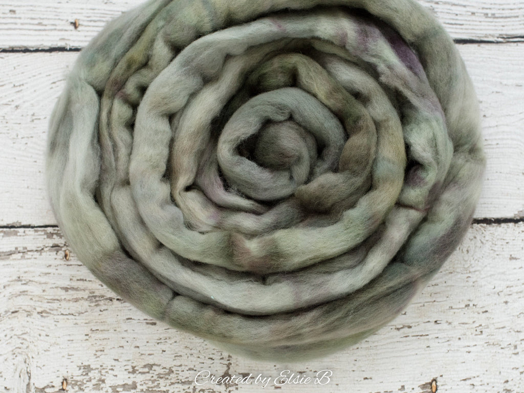 Polwarth &#39;Mossy Path&#39; 4 oz semi-solid combed top for spinning, Created by ElsieB spinning fiber, hand dyed wool roving, learning to spin