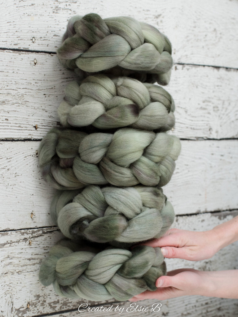 Polwarth &#39;Mossy Path&#39; 4 oz semi-solid combed top for spinning, Created by ElsieB spinning fiber, hand dyed wool roving, learning to spin